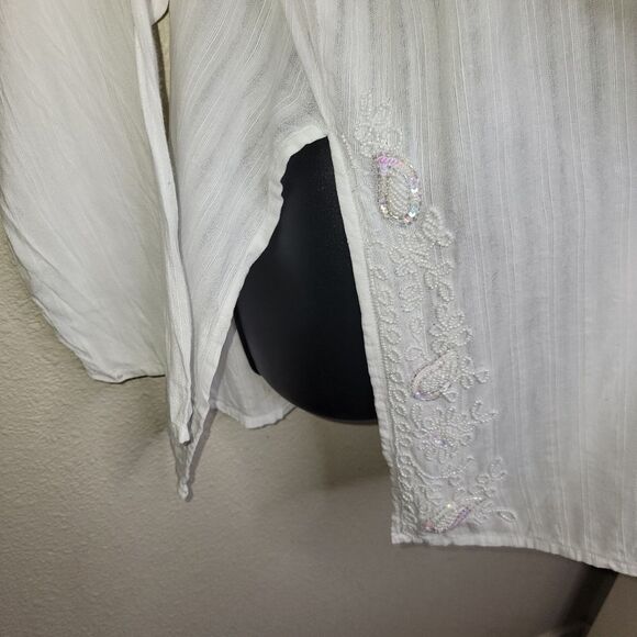 Daphne New York white beaded tunic top 1x - Picture 7 of 8